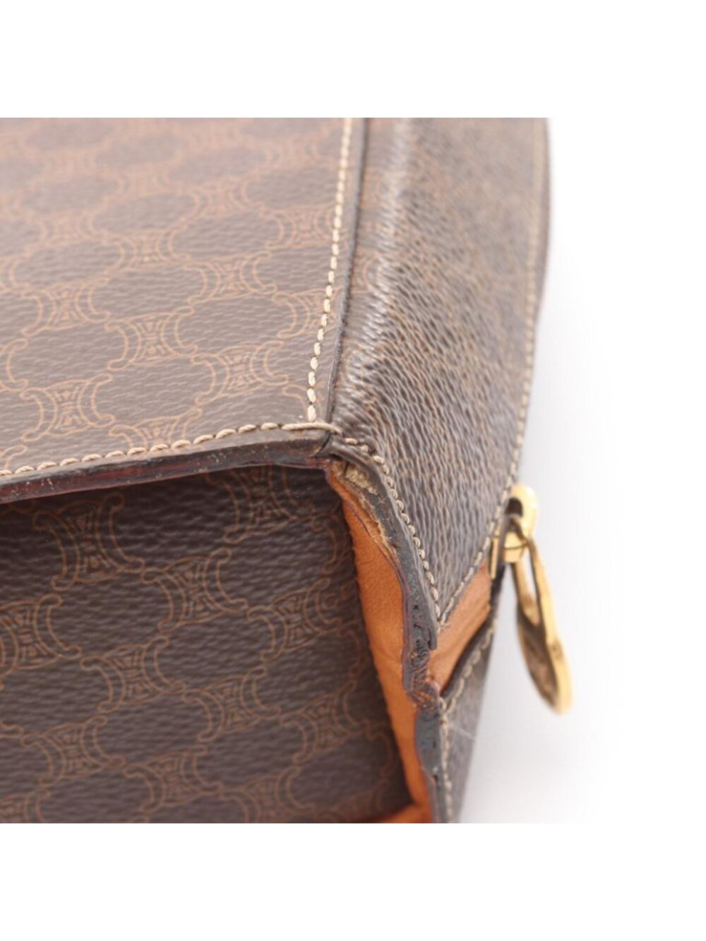 Celine Handbag Macadam Round Charm Dark Brown Canvas Leather Hand - Picture 10 of 13